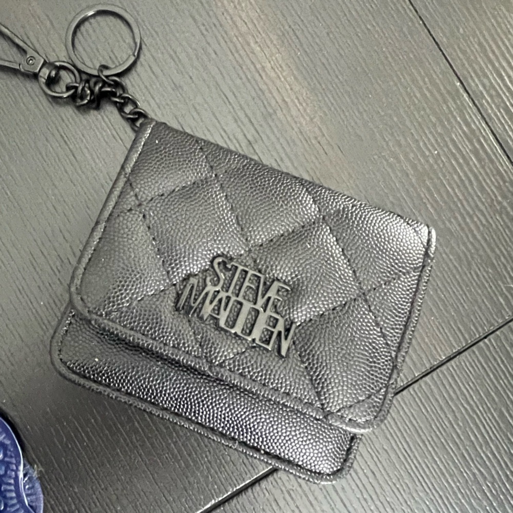 Black Quilted Wallet Keychain with Logo